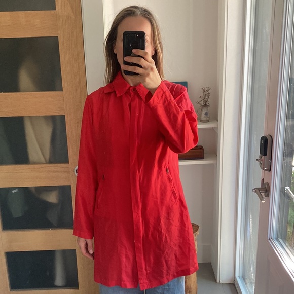 MONCLER vintage red silk long windbreaker - Picture 2 of 13